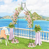 Decorative 9.5 feet metal garden arch adorned with flowers, perfect for weddings and outdoor party decorations.