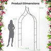 Decorative metal garden arch measuring 9.5 feet, ideal for weddings and parties, with intricate curves and sturdy.