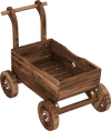 Decorative wooden wagon cart in rustic brown, featuring wheels, handle, and drainage hole for versatile plant display.