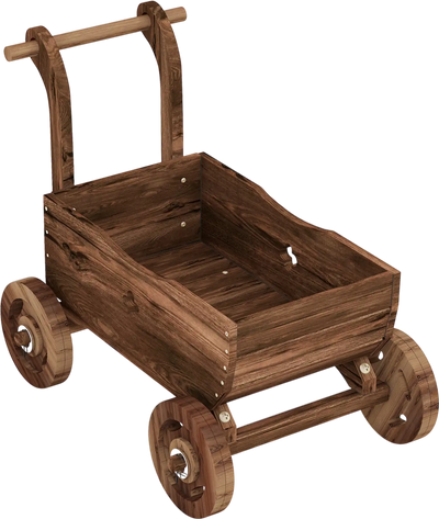 Costway Decorative Wooden Wagon Cart Planter Box w/ Handle Wheels Drainage Hole 49358172 New