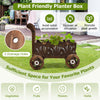 Decorative wooden wagon cart in rustic brown with drainage holes, ideal for displaying plants and enhancing garden.