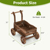 Decorative wooden wagon cart with drainage hole, rustic brown, 27" long, ideal for garden display or flowerpot stand.