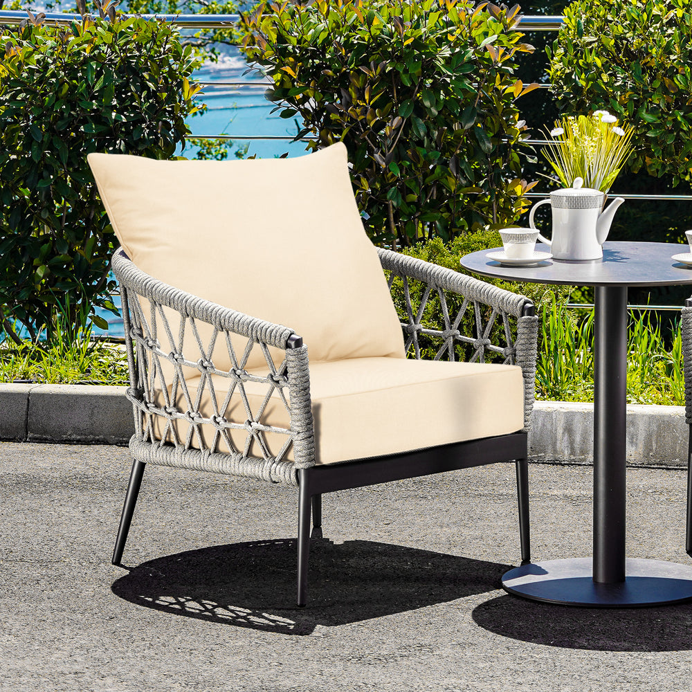 Deep Seat Chair Cushion Pads Set with Rope Belts for Indoor and Outdoor-Beige - Gallery View 1 of 10