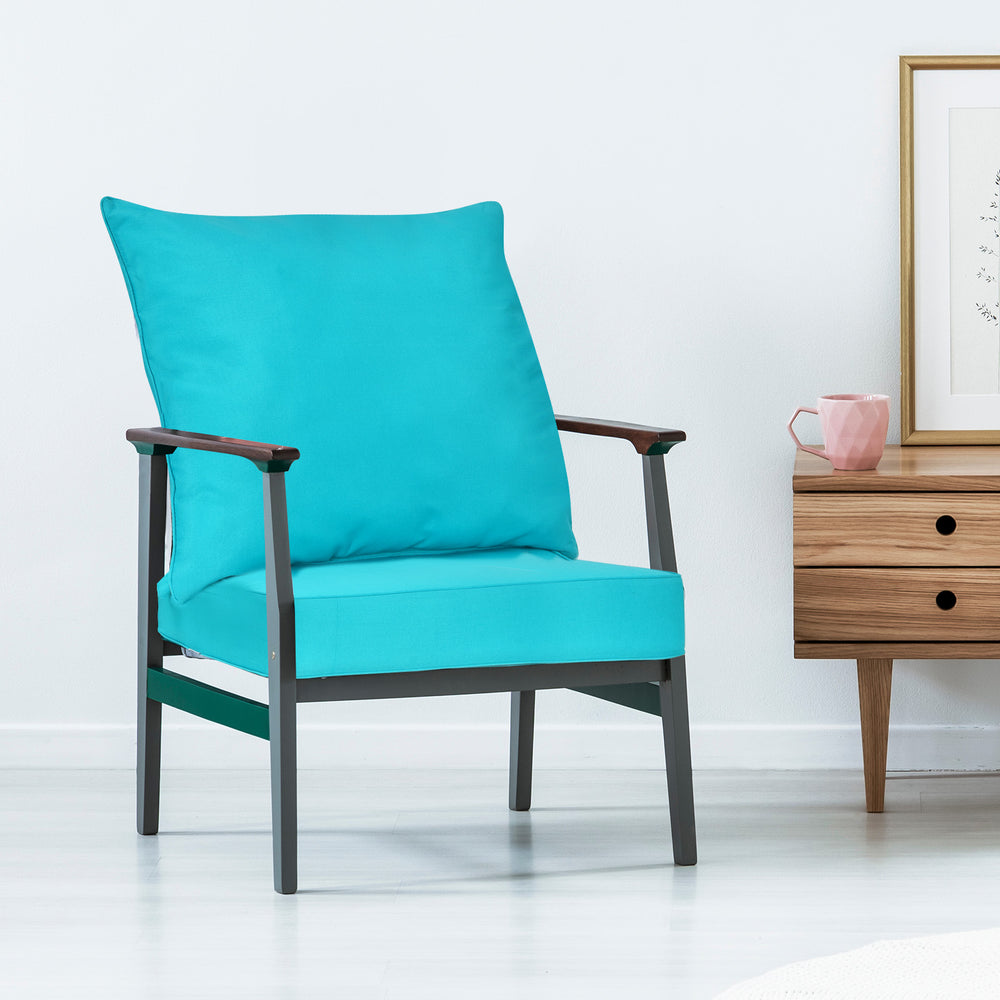 Deep Seat Chair Cushion Pads Set with Rope Belts for Indoor and Outdoor-Turquoise - Gallery View 1 of 9