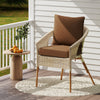 Deep seat chair with brown cushion pads, featuring rope belts for secure fit, ideal for indoor and outdoor use.