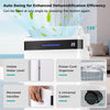 Dehumidifier with 120° auto swing, visible water level, and 4 universal casters for easy mobility in large spaces.
