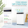 White 57 Pint dehumidifier with digital display and 3-color humidity indicator for spaces up to 4500 sq. ft.