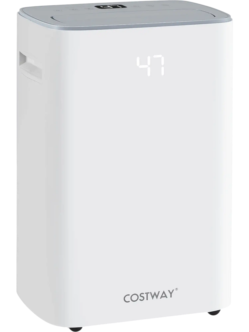 Dehumidifier with LED display and smart touch control, featuring adjustable humidity settings for home use.