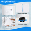 Visible water level and recessed handles of the white dehumidifier with 4 universal wheels for easy mobility.