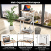 Standing desk with adjustable tabletop and bottom shelf, perfect for small spaces and ergonomic use.