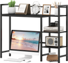 Black desktop bookshelf with 4 open shelves and a large hutch for monitors, ideal for home or office organization.