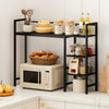Black desktop bookshelf with four open shelves, sturdy metal frame, and adjustable foot pads for home or office storage.