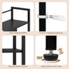 Black desktop bookshelf with sturdy metal frame, anti-falling baffle, and adjustable foot pads for home office storage.