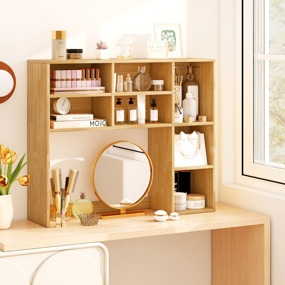 Desktop Bookshelf with 7 Open Cubbies and 3 Adjustable Shelves-Yellow - Gallery View 1 of 11