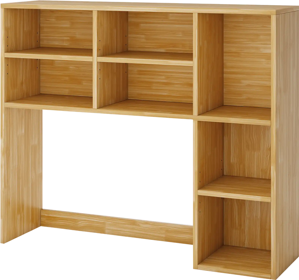 Desktop bookshelf in yellow with 7 open cubbies and 3 adjustable shelves, ideal for home office or vanity use.