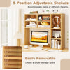 Desktop bookshelf in yellow with 7 cubbies and 3 adjustable shelves, ideal for home office or vanity use.