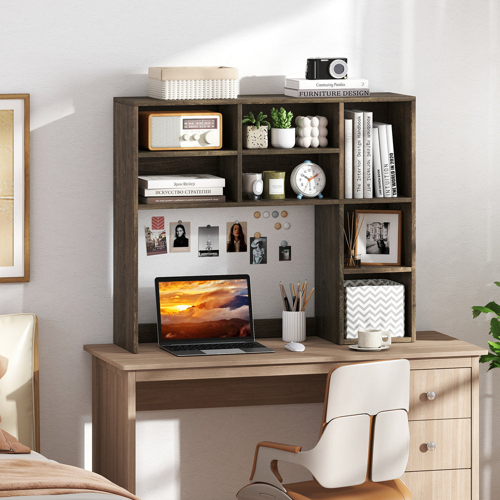 Desktop Bookshelf with 7 Open Cubbies and 3 Adjustable Shelves-Oak - Gallery View 1 of 11