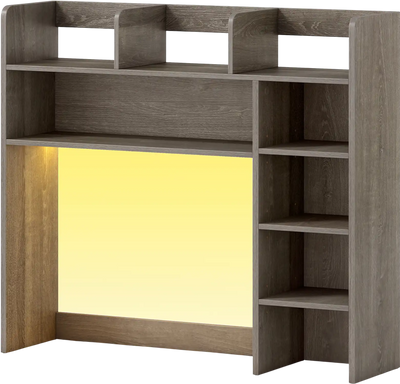 Costway Desktop Bookshelf Desk Hutch Storage Organizer w/ LED Lights 35.5