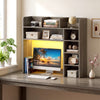 Desktop Bookshelf with LED Lights 35.5 inch Desk Hutch Storage Organizer-Oak - Gallery View 1 of 11