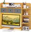 Desktop bookshelf showcasing a large compartment for monitors up to 27", ideal for home office setups and organization.