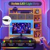 Desktop bookshelf with LED lights, 5-tier shelves, 3 drawers, and customizable lighting for home office organization.