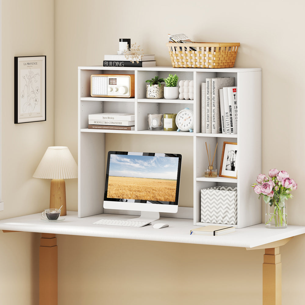 Desktop Bookshelf with 7 Open Cubbies and 3 Adjustable Shelves-White - Gallery View 1 of 11