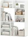 White desktop display rack with 8 open cubes, ideal for home office storage and organization, featuring anti-toppling.