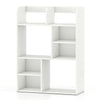 White desktop display rack featuring 8 open cubes, ideal for home office storage and equipped with anti-toppling kits.