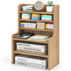 6-tier mini storage rack in natural wood with removable shelves, ideal for organizing books and office supplies.
