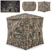 5-IN-1 detachable hunting blind with camouflage pattern, skylight, and 3 shooting windows for 2-3 people.