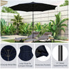 10-foot navy patio umbrella with 112 solar LED lights, crank handle, and sturdy 8 metal ribs for stability.