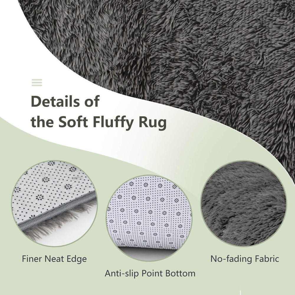 Gray 5 x 7 feet soft shag area rug with anti-slip bottom, ideal for living room or bedroom decor.