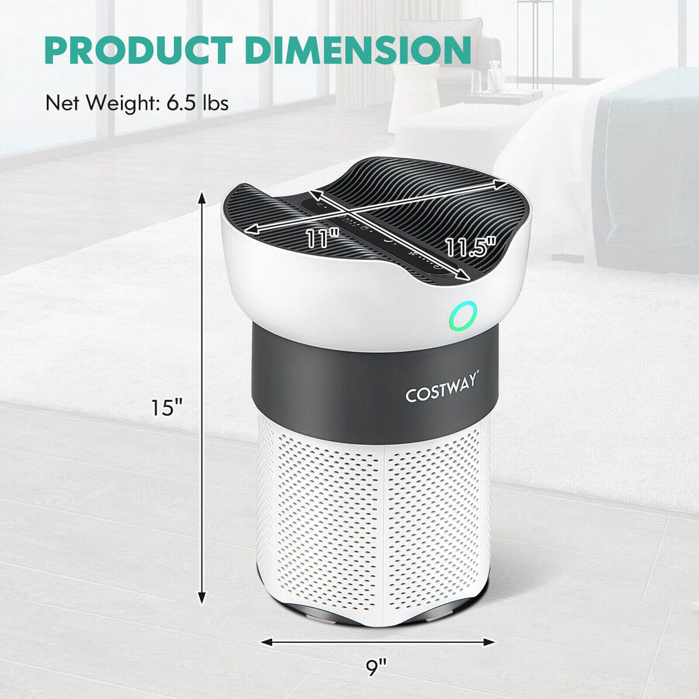 Air purifier with sleep mode, 15 inches tall, features 3-stage filtration and 360° air intake for rooms up to 1300 sq.