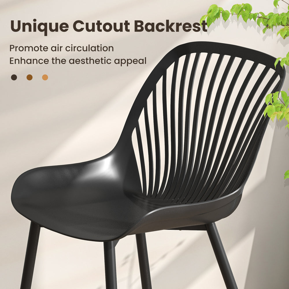 Modern kitchen chair with a cutout backrest and metal legs, designed for comfort and style in dining rooms or offices.