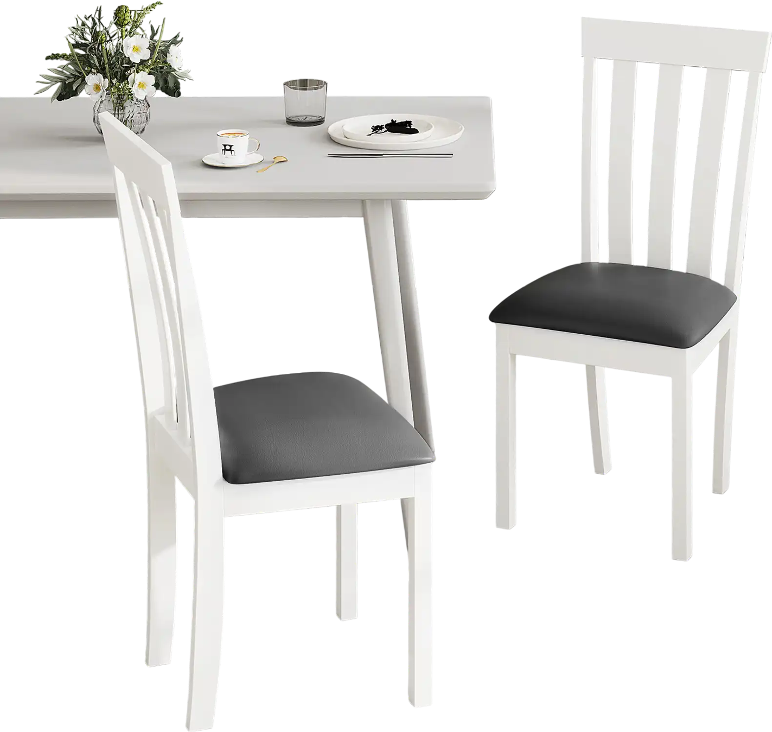 Costway Set of 2 Upholstered Wooden Dining Chairs White 73289516 New