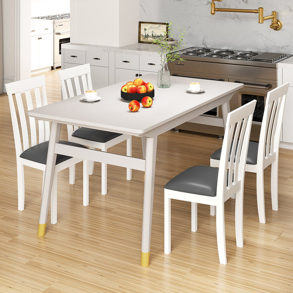 Upholstered wooden dining chair set with padded seats and rubber wood frame, perfect for dining rooms or kitchens.