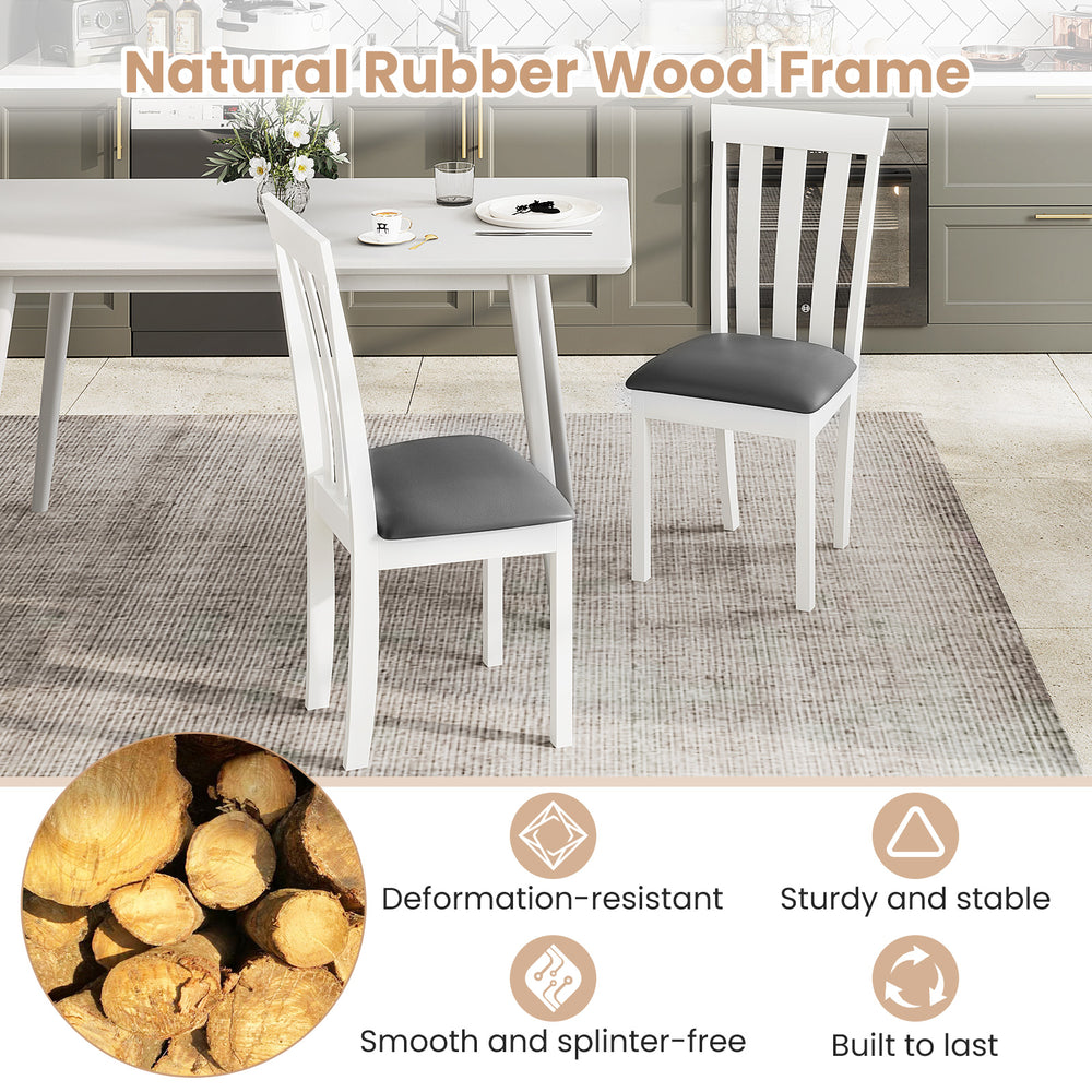 Upholstered dining chair set of 2 with padded seat, rubber wood frame in white, perfect for kitchen or dining room use.