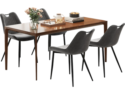 Costway Set of 4 Faux Leather Upholstered Dining Kitchen Chairs Gray Metal Legs 496827153 New