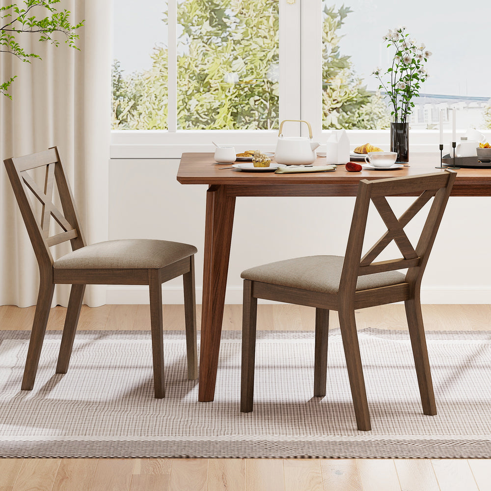 Modern dining chair set of 2 with upholstered seats and X-shaped backrest, perfect for kitchens or dining rooms.