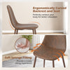Curved brown faux PU leather dining chair with soft sponge filling and metal legs, ideal for kitchen or dining room use.