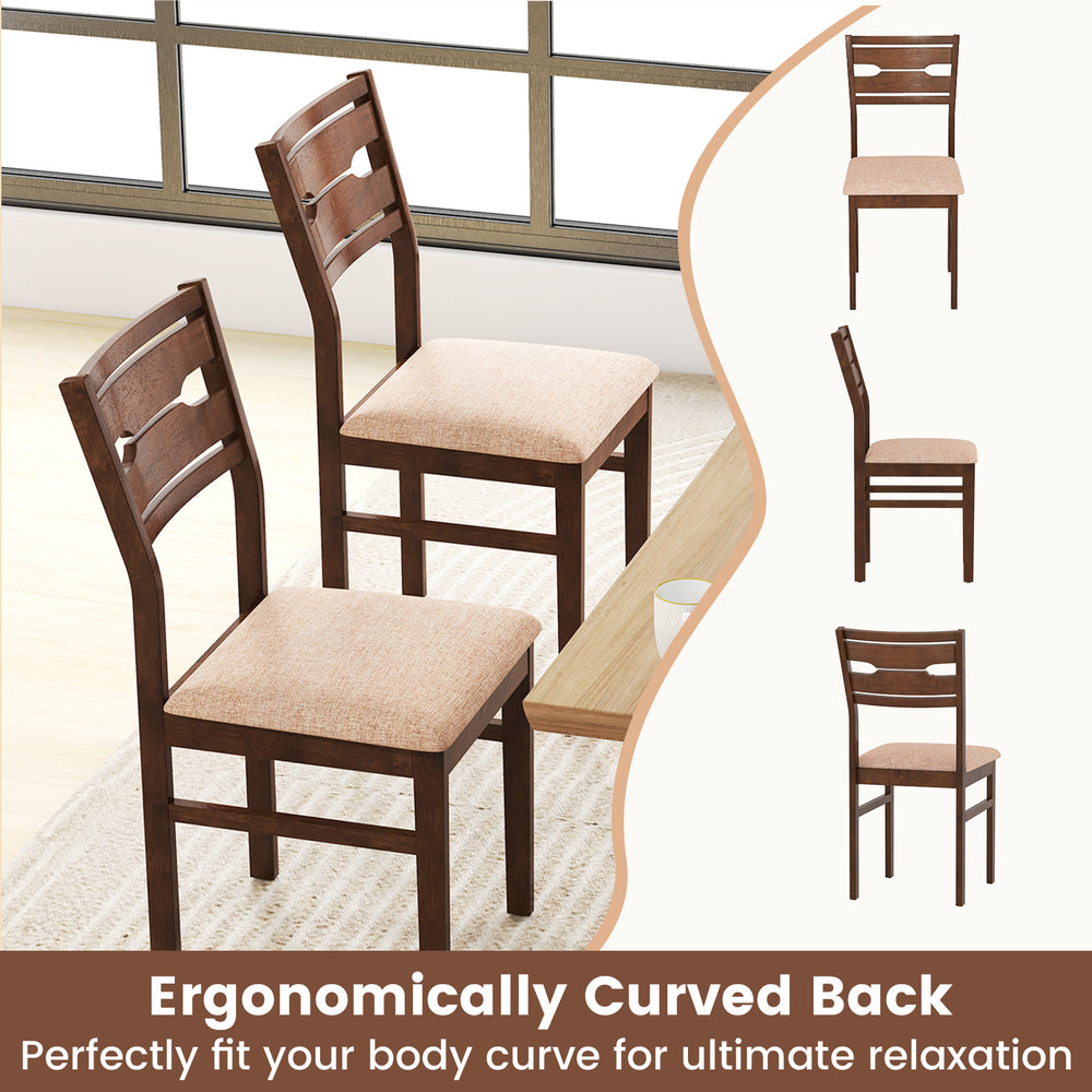 Dining chair set with rubber wood frame and padded seat, featuring an ergonomic curved back for comfortable seating.