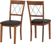 Set of 2 walnut dining chairs with rubber wood frame, curved backrest, and padded seats for comfortable dining.