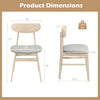 Dimensions of the Dining Chair Set of 2, featuring a natural rubber wood frame and upholstered fabric seat for comfort.