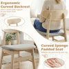 Curved backrest and padded seat of a natural dining chair, offering ergonomic support for comfortable sitting.