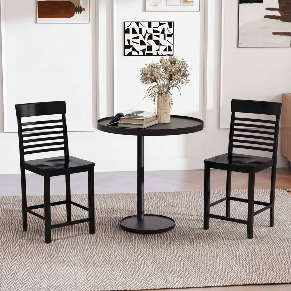 Dining Chair Set of 2 with Footrests and Solid Wood Frame-Black - Gallery View 1 of 7