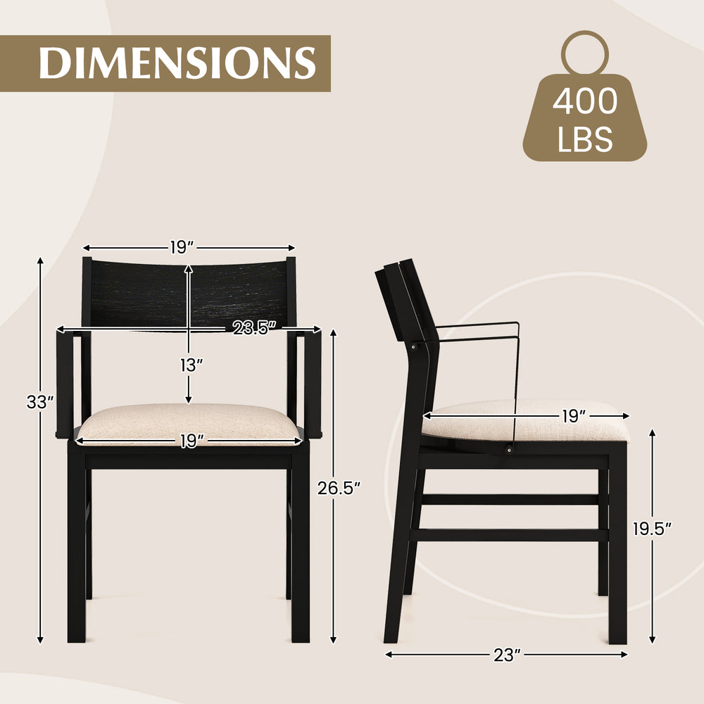 Dining chair dimensions with contoured backrest and padded seat, sturdy wood construction, supports 400 lbs, ideal for.
