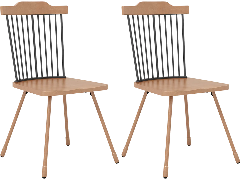 Set of 2 dining chairs with spindle back, ergonomic contoured seat, and sturdy rubber wood finish for stylish comfort.