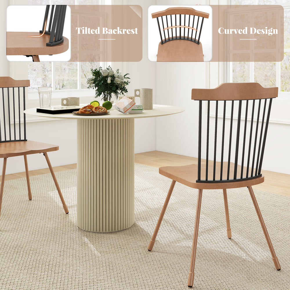 Dining chair set of 2 with spindle back, ergonomic contoured seat, and sturdy rubber wood finish for stylish dining.