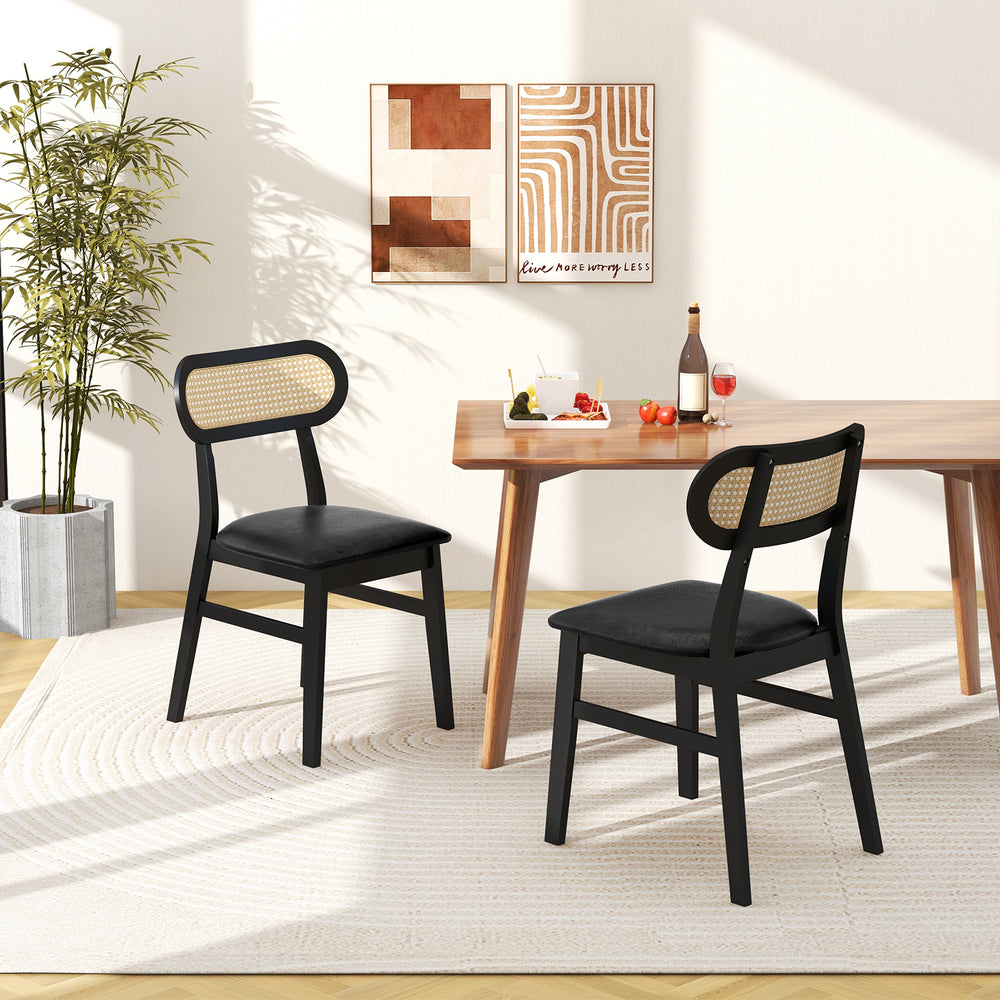 Indoor Mid Century Wood Dining Chairs Set of 2  for Dining Room-Black - Gallery View 1 of 9