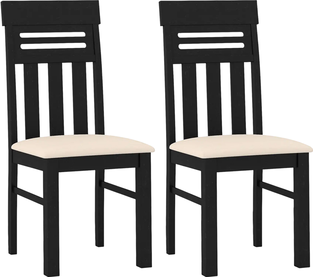 Set of 2 black dining chairs with high back, ergonomic design, and PU leather seat for comfort and durability.